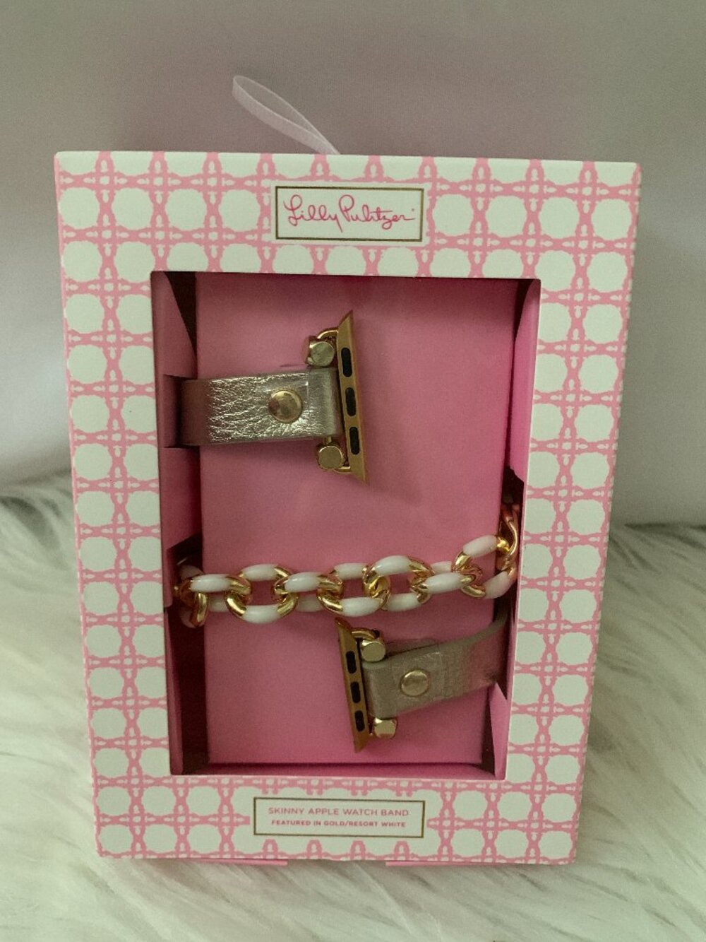 LILLY PULITZER Skinny Apple Wrap Around Watch Band in Gold/Resort White